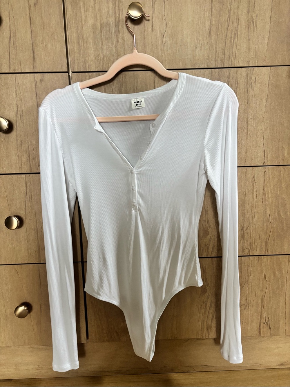 Aritzia Sunday Best White Long-Sleeve Henley Bodysuit
